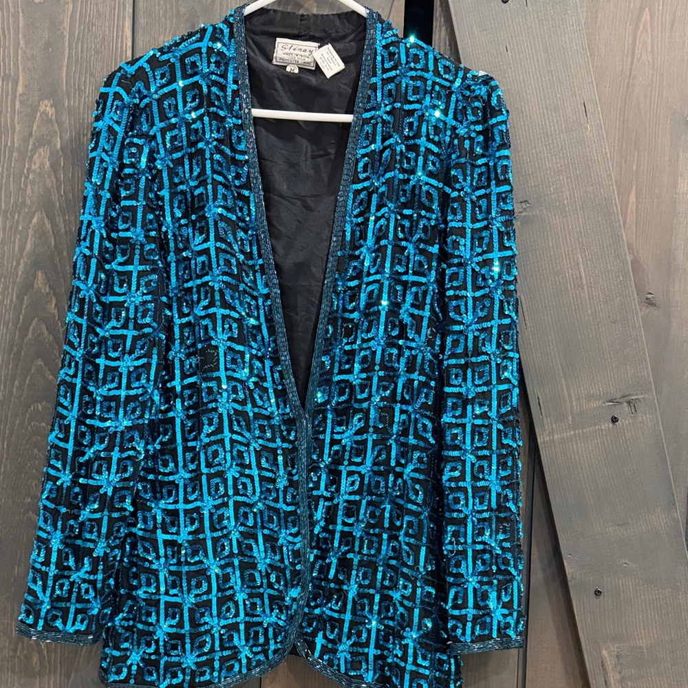 80’s Silk Beaded Sequined Turquoise Stenay Women's Evening Jacket